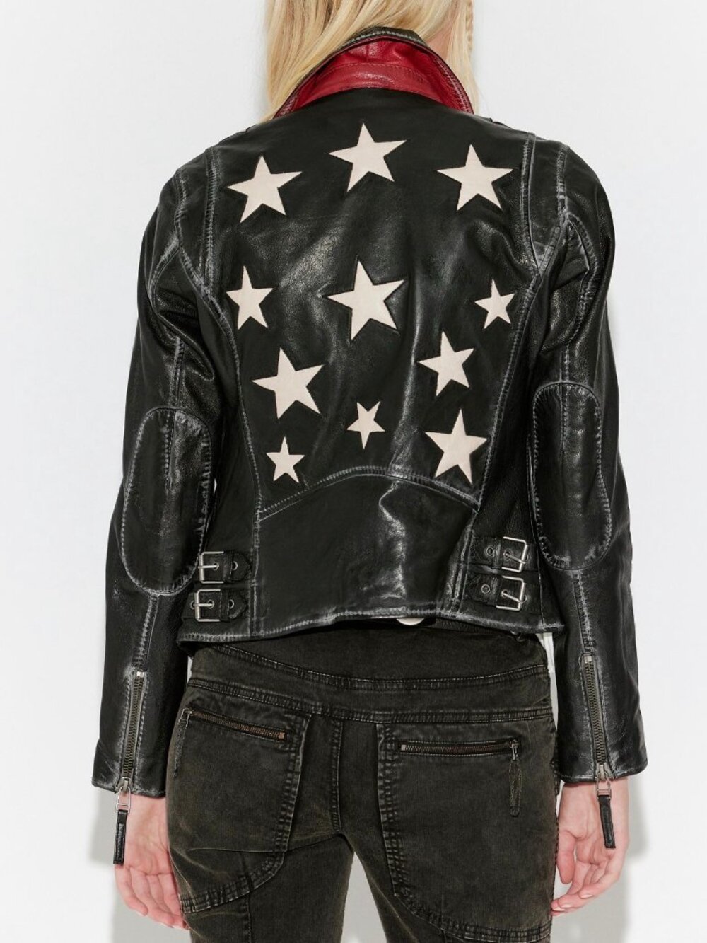 Free People x Mauritius Christy Leather Moto Jacket in Vintage Black, size US 10